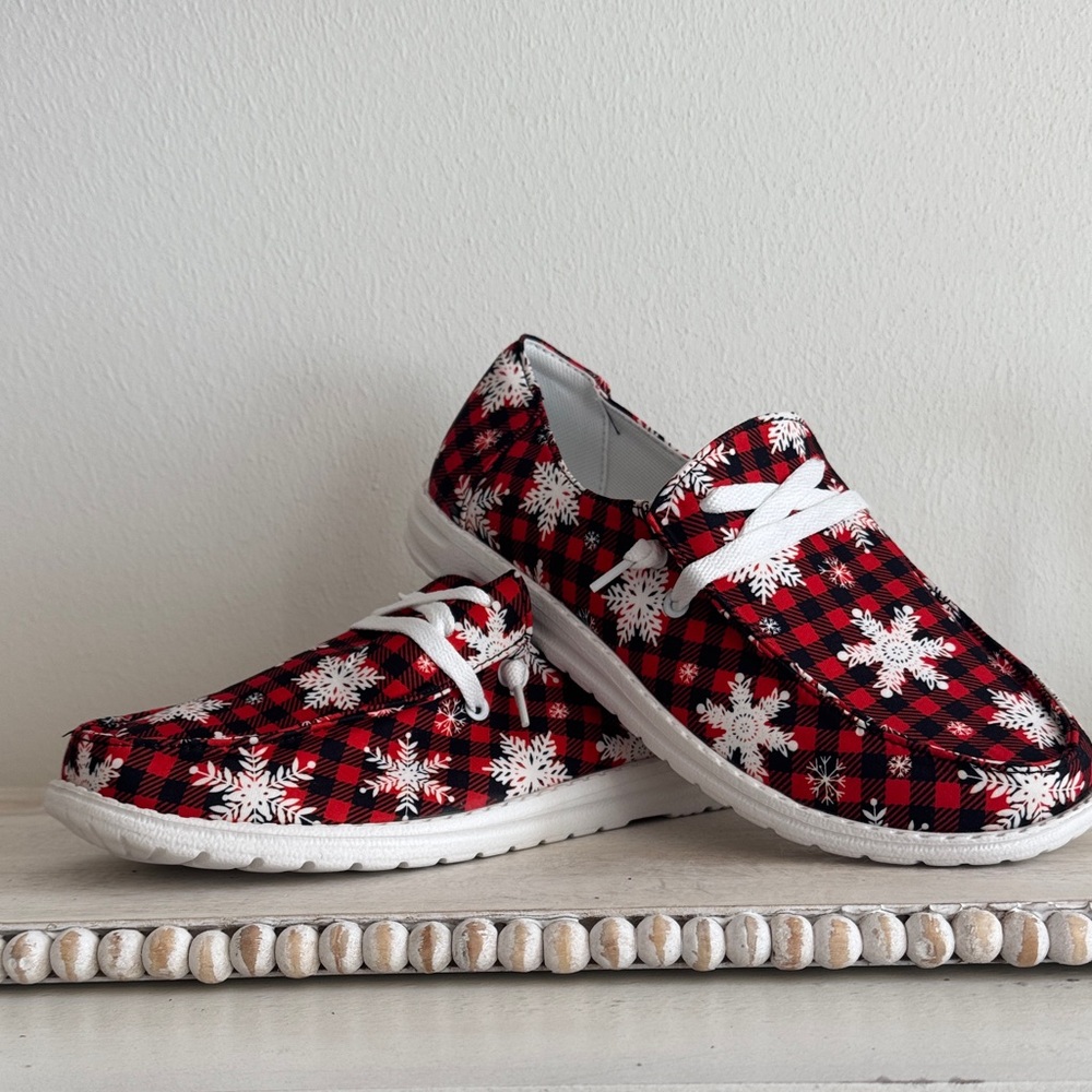 Red and Black Plaid Snowflake Shoes